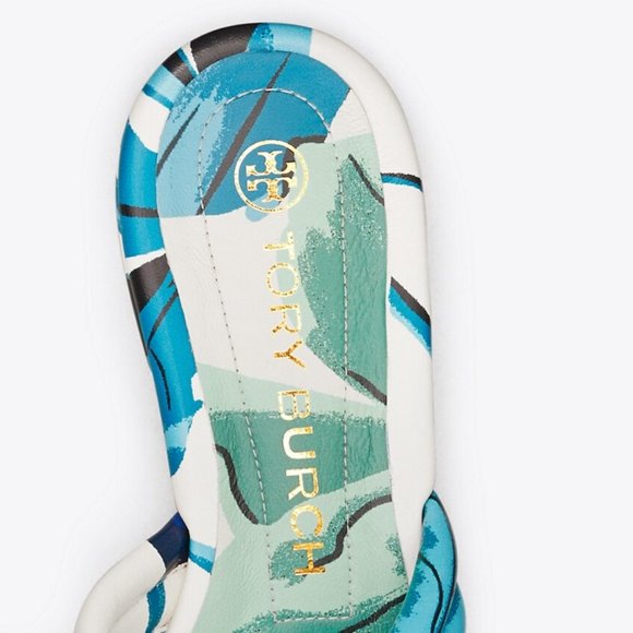 Tory Burch $278 LEATHER KIRA QUILTED FLAT SLIDE Blue Cream - Picture 7 of 10